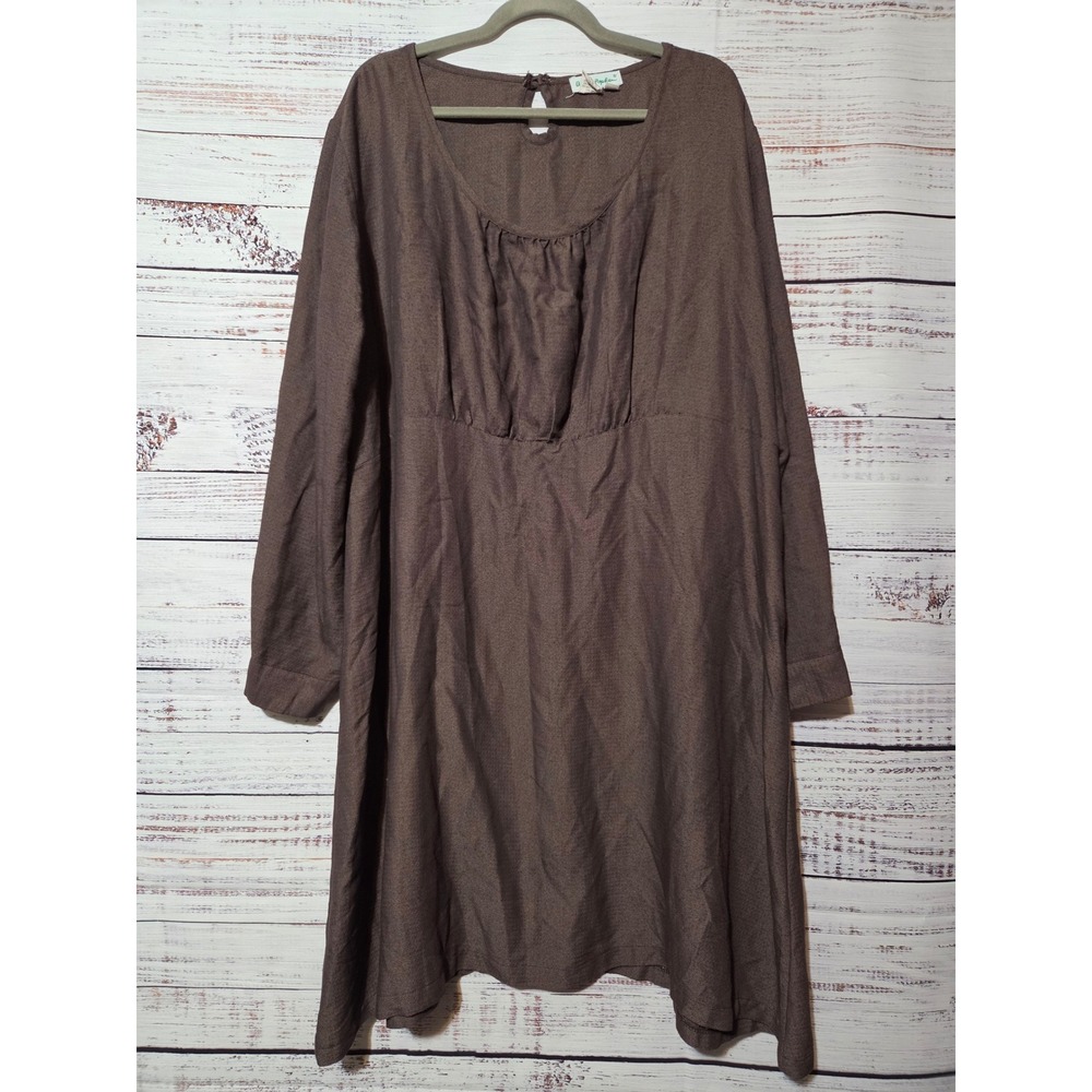 Ulla Popken Brown Relaxed Fit Empire Waist Tunic Dress Plus Size 20/22